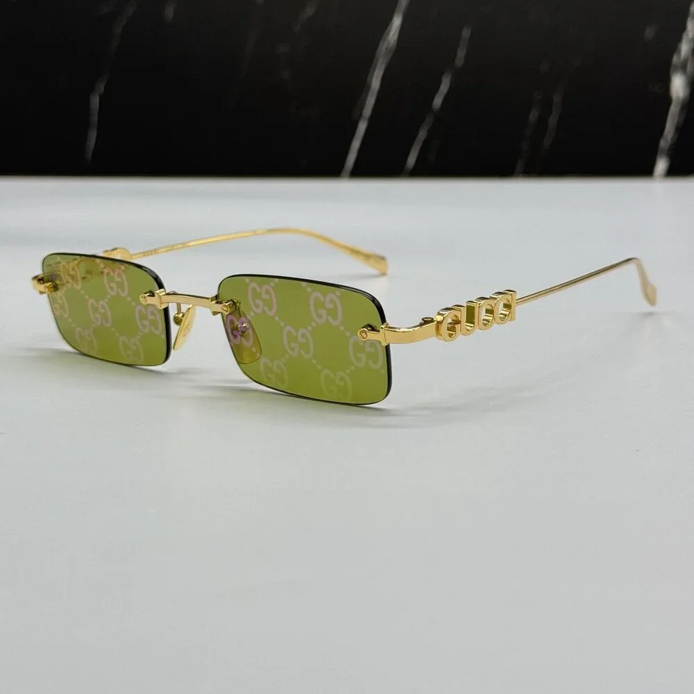 NEW GUCCI SUNGLASSES GOLD UNISEX RECTANGLE EYEWEAR GUCCI GG1808S 002